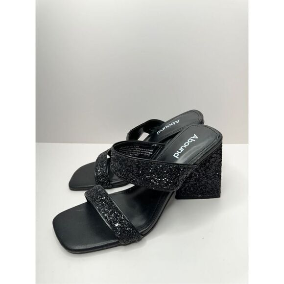 Abound Sandals Womens Size 5.5 Black Carina Glitter Slip On Open Square Toe Heel - Picture 1 of 7
